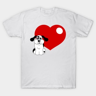 Cute little dog in front of a red heart T-Shirt